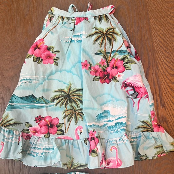 RJC Sportswear Baby Girls Blue Flamingo Tropical Hawaiian Dress Bloomers Set 24M - Picture 1 of 5